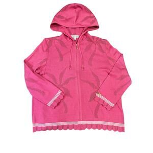 VNTG ST. JOHN Sport Pink Santana Knit Full Zip Sweater Sz L, Wool Palm‎ Coastal